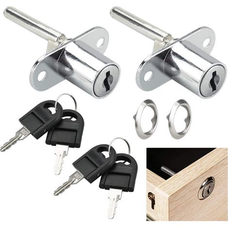 Pcs Serrure de Tiroir Bureau avec Clés Verrou à Cylindre en Alliage de Zinc pour Casier Caisson de Bureau de 3 Tiroirs en Bois (Trou de Serrure 16mm) (1/5)