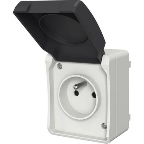 Einzelsteckdose mit Erdung, Aufputzmontage, mit Klappe, Aqua Plus IP54, Graphitgrau, 40114
