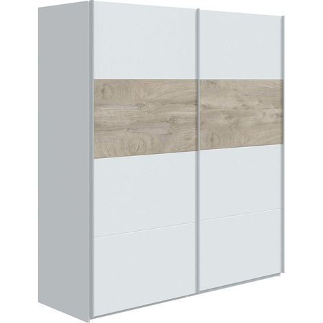 Armadio A 2 Ante Scorrevoli Con Asta Appendiabiti E Ripiano Superiore Design Moderno Salvaspazio Per Camera Da Letto Cameretta Ampia Capacità Contenitiva 180 x 200 x 60 Cm Colore Bianco E Rovere