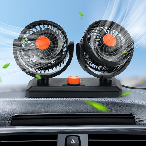 Ventilatore portatile per auto, ventilatore per auto, ventilatore a doppia testa con ventola di raffreddamento regolabile a 2 velocità (24 V arancione) (1/5)