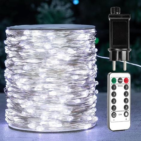 Guirlande lumineuse blanche froide de 60 m, enfichable, avec fil d'argent et 600 LED, 8 modes d'éclairage pour mariage, intérieur, extérieur, sapin de Noël, terrasse, porche, jardin. (1/5)