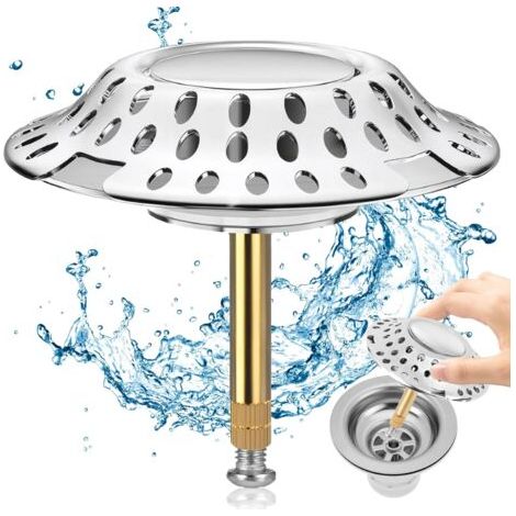 PA in 1 Badewannenstopfen mit Haarfilter, Badewannenstopfen Ø 72 mm, Badewannen-Ablauffilter mit Filterung, Anti-Blocking, höhenverstellbar für alle Badewannen (1/5)