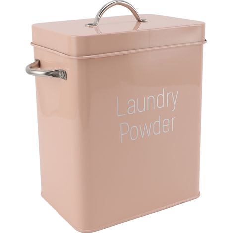 Conteneur à lessive en métal avec double poignée latérale et couvercle cuillère, style ferme, pour lessive en poudre, riz, croquettes pour chien, rose (1/5)