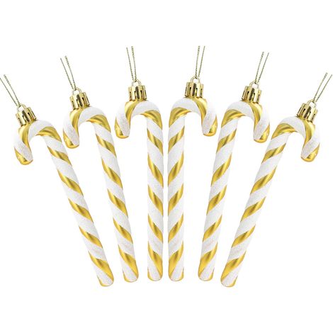 Paquet De 6pc 13cm De Canne en Bonbon Glitter Décorations d'arbre De Noël (Or et Blanc) (1/4)