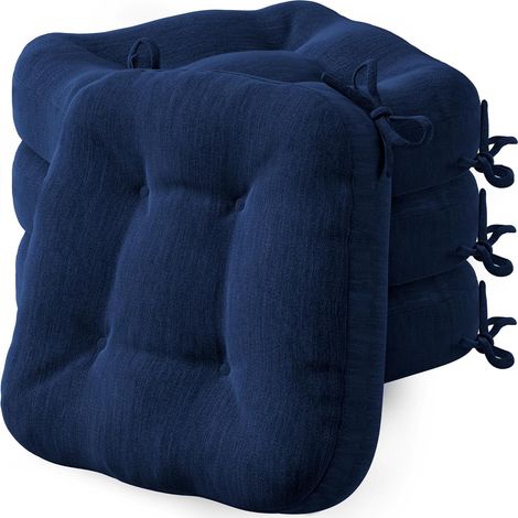Lot de 4 coussins d'assise 40 x 40 x 8 cm, épais, confortables, avec housse imperméable, lavables, antidérapants, pour chaise, d'extérieur et de jardin, bleu marine (1/5)