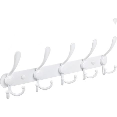 Perchero de pared con ganchos – Acero inoxidable extra resistente, 5 ganchos, perchero para abrigos, sombreros, toallas, entrada, baño (blanco) (1/5)