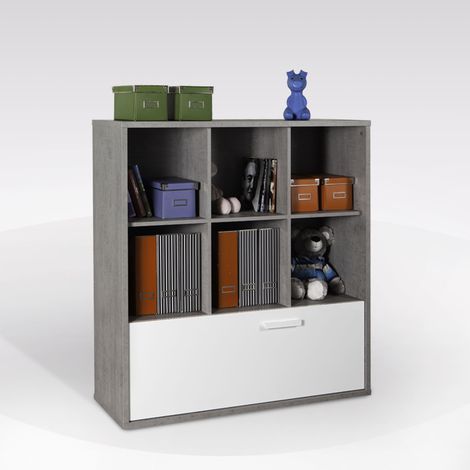 LIBRERIA MOD. MIPIACE CM 120X36 H. 121 CEMENTO E BIANCO LUCIDO (1/2)