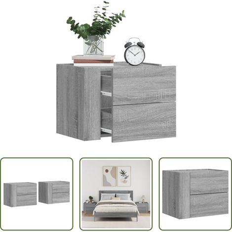 vidaXL Holz Nachttisch - Wand-Nachttische 2 Stk. Grau Sonoma 45x30x35 cm (1/5)