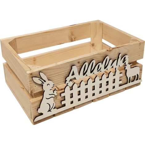 Scatola pasquale in legno "Hallelujah" con coniglietto e agnello, 30x20x12 cm (1/5)