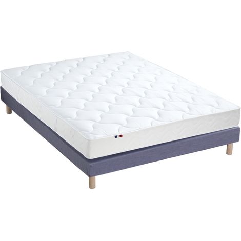 Ensemble matelas mousse ferme réversible ALTO et sommier confort français 140 x 190 cm Sommier Bleu denim (1/5)