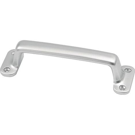 Poignée A.26mm L.140mm l.38mm en aluminium moulé argent anodisé. Troux 4, D.3,7mm (1/4)