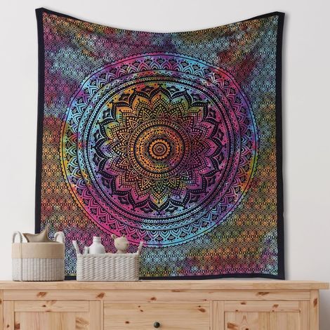 Mandala-Schatten-Wandteppich fürs Schlafzimmer – 130 x 150 cm, indische Baumwolle, Batikmuster, mittelgroße Tagesdecke, Wandbehang, Picknickdecke, Wandteppich für die Schlafzimmerdekoration (1/5)