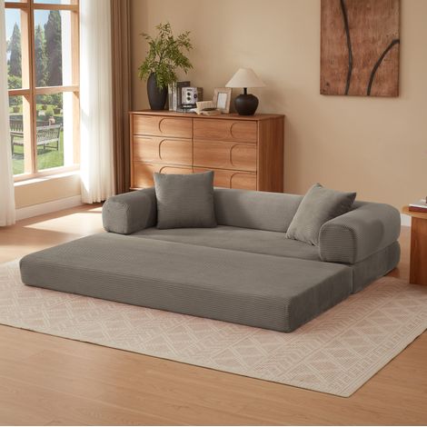 Canapé convertible en velours taupe 195 x 89 x 59 cm, sans montage, en mousse DESVIAE (1/5)