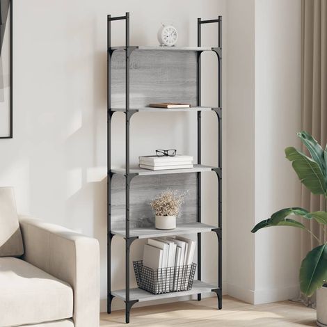 vidaXL Bookshelf 5-Tier Grey Sonoma 60,5x24x166,5 cm Engineered Wood (1/5)