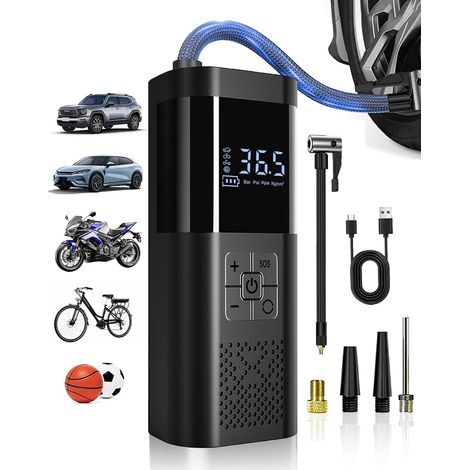 Compresor de aire portátil de 150 PSI, manómetro + LED, accesorio para hombre, coche/moto/bicicleta. (1/4)