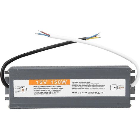 Alimentation étanche ultra-mince 150W pour LED, transformateur driver 12V DC, entrée AC170-250V 50/60Hz, usage intérieur/extérieur, faible profil, fiable et durable. (1/4)