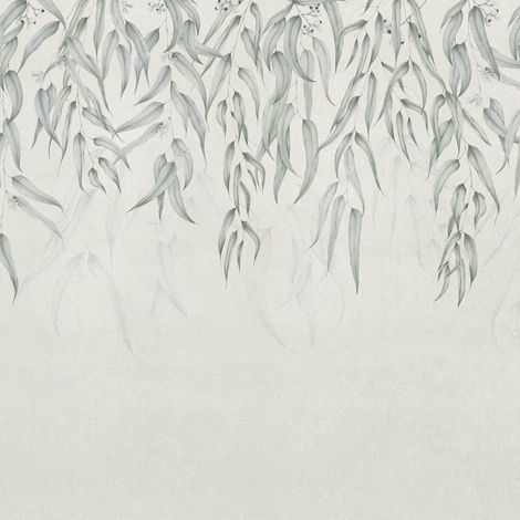 papier peint panoramique feuilles vert grisé - Komar (1/4)
