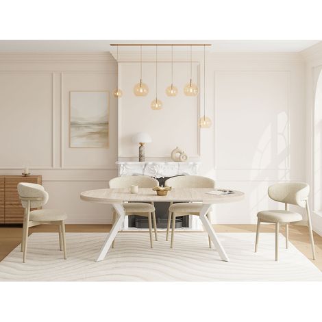 Tavolo da pranzo allungabile da 4 a 8 coperti in MDF e Acciaio Effetto travertino Beige e Bianco - KOMONI (1/4)