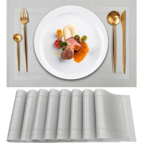 Lot de 8 Sets de Table, PVC Tissé, Résistant à la Chaleur, Antidérapant, Pour Cuisine et Salle à Manger (1/5)
