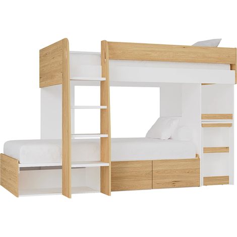 Vente-Unique – Lit superposé 2 places 90 x 190 cm avec bureau et rangements – Panneau de particule – Sommier plancher – Coloris naturel et blanc (1/5)