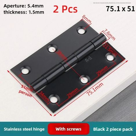 (75,1 x 51 x 1,5 mm - 2 pièces) Accessoires de fixation pour portes - Charnières en acier inoxydable pour meubles, portes de placards et boîtes à bijoux - Résistantes et durables (1/5)