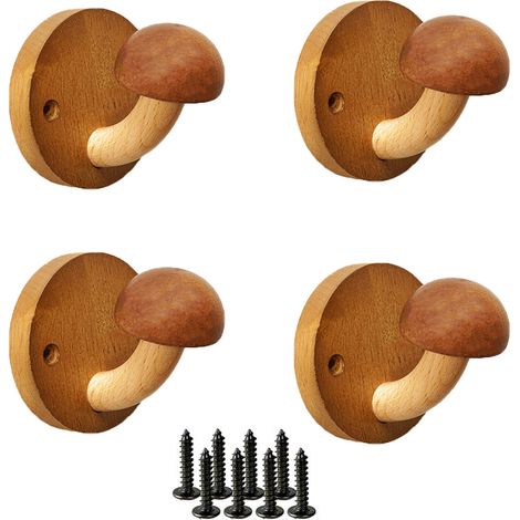 patères murales crochets muraux champignon porte-serviettes mural avec 16 vis nécessite un perçage 4 pièces Marron (1/5)