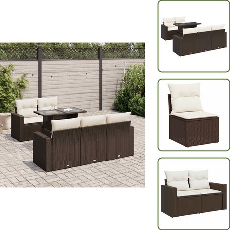 6-tlg. Garten-Sofagarnitur mit Kissen Braun Poly Rattan - Gartensofa Set - Garten Sofa Set - Outdoor Sofa Set - Garten Sofagarnitur (1/5)