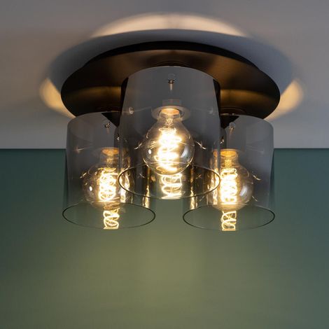 BRILLIANT Lampe Beth Deckenleuchte 35cm schwarz/rauchglas 3x A60, E27, 60W, g.f. Normallampen n. ent. Für LED-Leuchtmittel geeignet Dimmbar bei Verwendung geeigneter Leuchtmittel (1/5)