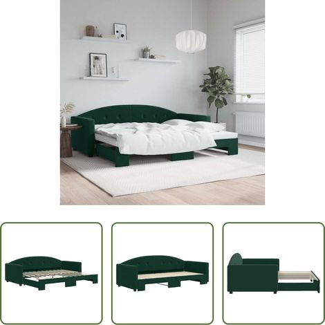 Schlafsofa - Tagesbett Ausziehbar Dunkelgrün 90x200 cm Samt (1/5)