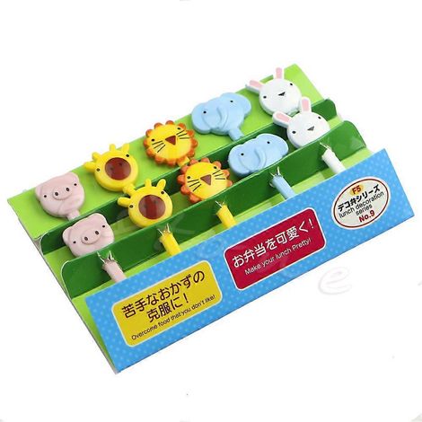 Ensemble de 10 fourchettes à fruits en forme d'animaux mignons, pour desserts, pâtisseries et décorations de fête. (1/5)