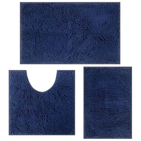 FENOPLASTICALot de 3 tapis de bain antidérapants et lavables pour la salle de bain, combinaison de douche, baignoire, décoration WC (bleu foncé) (1/4)