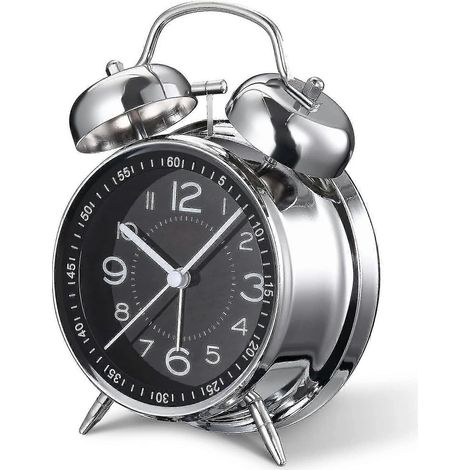 Réveil sonore pour adultes au sommeil profond, 10 cm, mouvement à quartz silencieux avec rétroéclairage - noir (1/5)