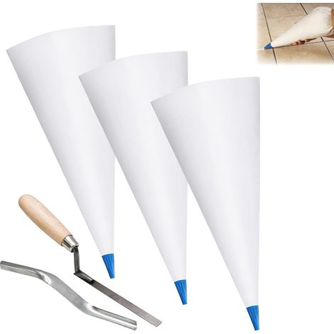Ensemble de 3 sacs à joint pour carrelage et maçonnerie, comprenant des outils pour joints de briques et des pointes de jointoiement, sacs de tuyauterie robustes, sacs de scellant pour joints, pour la (1/5)