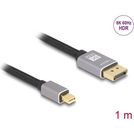 Delock Cable mini DisplayPort a DisplayPort 8K 60 Hz 1 m gris metal sin pestillo