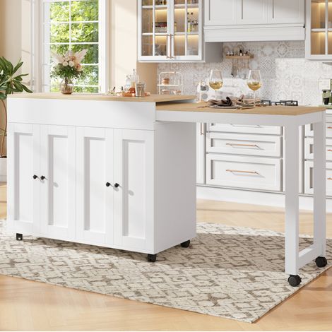 MEUBLIV Mesa de bar extensible 117-180 cm blanca con almacenaje integrado, 2 bultos (1/5)