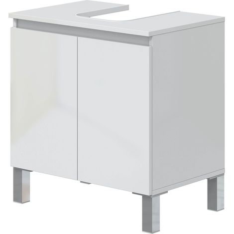 Pegane – Meuble bas de salle de bain 60 cm – 2 portes – Bois mélaminé blanc – Longueur 60 x Profondeur 40 x Hauteur 63 cm – Poids max 28 kg (1/4)