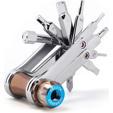 Bicycle Tool Mini 11 en 1 Multi-Tool - Chaîne d'outils / Torx / Hex / Kit multi-outil de tournevis pour vélo - Outils de réparation de mécanicien de vélo avec gonflateur de CO2