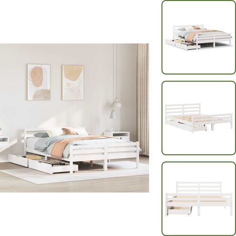 Massivholzbett ohne Matratze Weiß 140x200 cm Kiefernholz - Bettrahmen - Bettgestell - Schlafzimmerbett - Doppelbett (1/5)