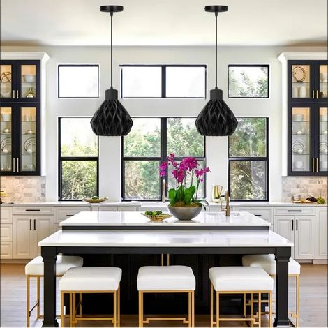 2x Lustre Suspension Industriel Noir,Lampe de Plafond imprimée en 3D Abat-jour Design Lanternes E27 Luminaire pour Salon (1/5)