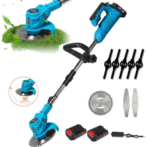 Tagliaerba Elettrico a Batteria, 18.000 giri/min, Pieghevole e Regolabile — Attrezzo per la Cura del Giardino con 2 Batterie Makita e 3 Tipi di Lame