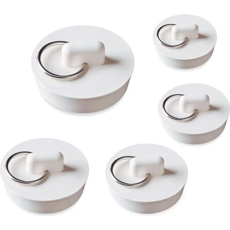 5-teiliges Badewannen-Stopper-Gummi-Waschbecken-Stopper, 5 Größen, weißes Waschbecken-Abflussstopfen-Set, Waschbecken-Stopper für Badewanne, Küche und Badezimmer (1/5)