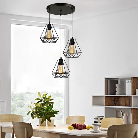 – Lustre suspension métal E27 cage diamant style industriel rétro – Dimensions abat-jour 20x20cm – Longueur câble 100cm réglable – Pour espaces modernes (1/5)