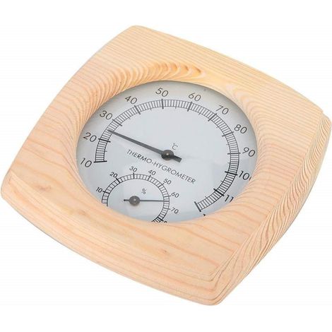 Thermomètre de sauna numérique en bois pour sauna, jauge de température et d'humidité précise résistante à la chaleur, design rond en bois pour la maison, le spa, l'intérieur (1/5)