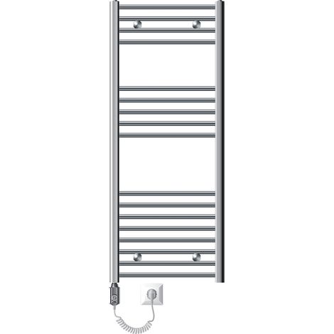 ECD Germany Radiateur de Salle de Bain Electrique, Chrome, Elément Chauffant 1200W, Grande Puissance, 500x1200mm, Courbé avec Raccord Latéral, Sèche-Serviettes Design Sahara, avec Kit de Montage Mural (1/5)