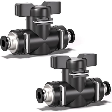 10 vannes à bille pneumatiques noires de 8 mm pour contrôle direct du débit d'air. Raccord pneumatique