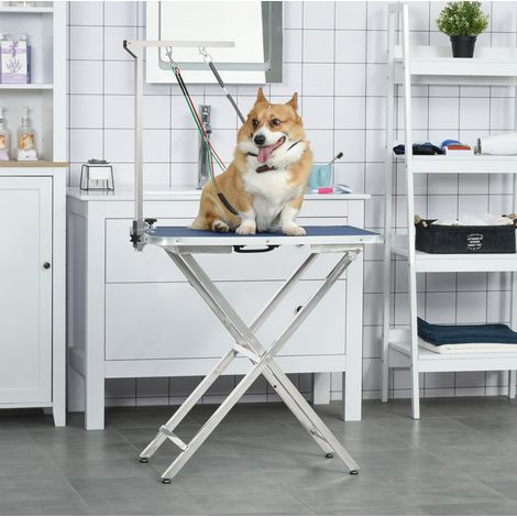 Bras de toilettage pliable pour chiens en aluminium argenté 36x8x74 cm à pince réglable (1/5)