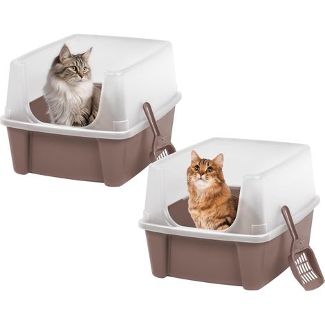 Bac a Litiere pour Chat avec Pelle, Lot de 2, Beige, Nettoyage Facile, Maison de Toilette, Rebords Amovibles, pour Chats Adultes, Chatons, Lapins, sans BPA, Ouverture en Haut, CLH-12 (1/5)