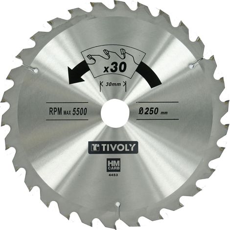 Tivoly • Lame de Scie Circulaire • Ø250mm • 30 Dents en Carbure • Pour Scie Portative • Pour Découpe du Bois