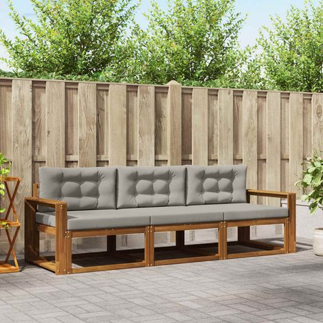 Outdoor-Sofagarnitur mit Kissen 3 pcs Natürlich und Hellgrau (1/5)