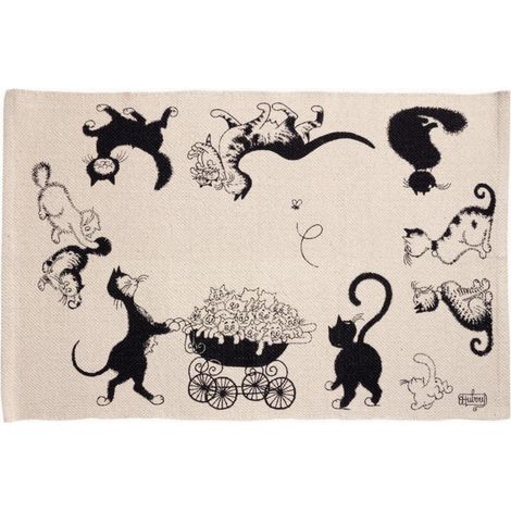 Tapis de Sol Multi Chats en Coton 850g/m² Décoratif Écru 60 x 90 cm - PANGIVO (1/3)